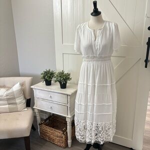 White Maxi Dress Size L Cottagecore Beach Wedding Minimalist Lace Fairycore